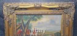 Old Oil Painting on Wood Frame in Resin Signed G Roy Hunting Scene
