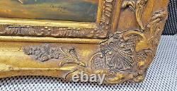 Old Oil Painting on Wood Frame in Resin Signed G Roy Hunting Scene