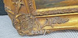 Old Oil Painting on Wood Frame in Resin Signed G Roy Hunting Scene