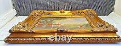 Old Oil Painting on Wood Frame in Resin Signed G Roy Hunting Scene