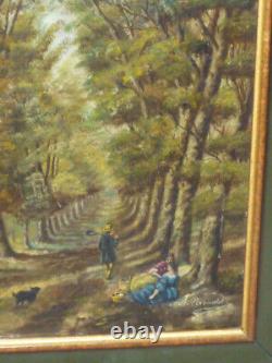 Old Oil Painting on Wood Panel Signed Forest Landscape Framed