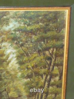 Old Oil Painting on Wood Panel Signed Forest Landscape Framed