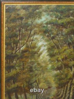 Old Oil Painting on Wood Panel Signed Forest Landscape Framed