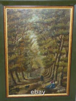 Old Oil Painting on Wood Panel Signed Landscape Wooded Framed