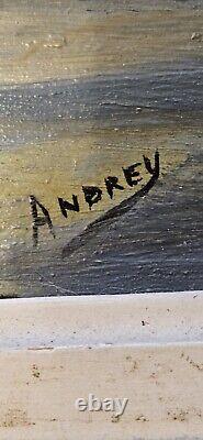 Old Oil Painting on Wood Panel by Louis Andrey Original Work