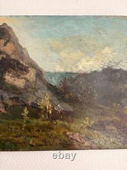 Old Oil Painting on Wood Panel by P. Reynaud, Post-Impressionist Landscape