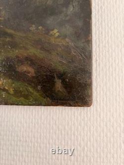 Old Oil Painting on Wood Panel by P. Reynaud, Post-Impressionist Landscape