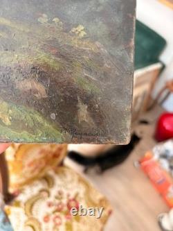 Old Oil Painting on Wood Panel by P. Reynaud, Post-Impressionist Landscape