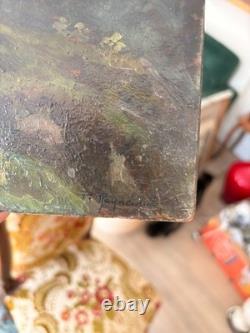 Old Oil Painting on Wood Panel by P. Reynaud, Post-Impressionist Landscape