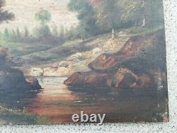 Old Oil Painting on Wood Signed with Monogram AT