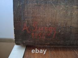 Old Oil on Canvas Landscape Under Wood Forest Washerwomen Signed A Grange 1934