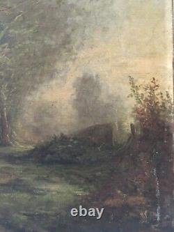 Old Oil on Canvas Painting in the Barbizon School Style, Influenced by Camille Corot