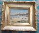 Old Oil On Cardboard The Beach Old Gilded Wood Frame