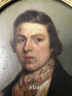 Old Oil/panel Portrait Dandy 19th Old Painting