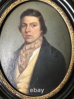 Old Oil/panel Portrait Dandy 19th Old Painting