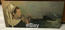 Old Original Vintage Painting Oil Painting Breton The Topeze, Mucha