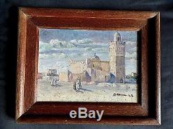 Old Painting Animated Landscape Orientalist Mosque Signed Impressionism Debut Twentieth
