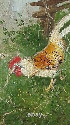 Old Painting Chickens And Coqs Painting Oil Antique Oil Painting Ölgemälde