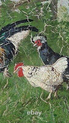 Old Painting Chickens And Coqs Painting Oil Antique Oil Painting Ölgemälde