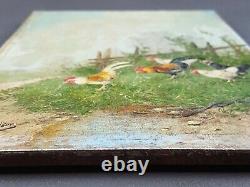 Old Painting Chickens And Coqs Painting Oil Antique Oil Painting Ölgemälde