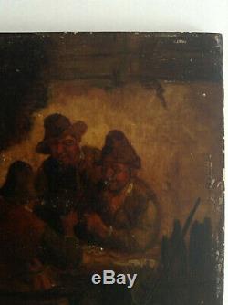 Old Painting Dutch School The Drinkers In The Tavern Oil On Panel