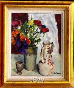 Old Painting Emile Gerard Vase Of Flowers