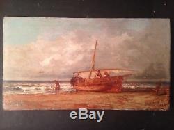 Old Painting Ernest Paul (xix-xx) Departure For Fishing Oil Signed