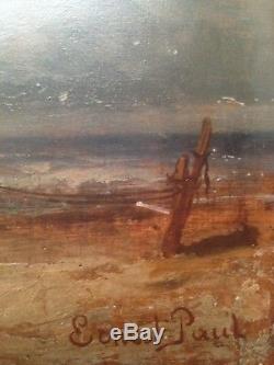 Old Painting Ernest Paul (xix-xx) Departure For Fishing Oil Signed