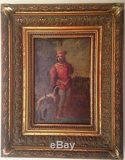Old Painting French School Nineteenth Portrait Page Greyhound Oil