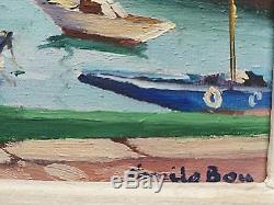 Old Painting Hsp Port Of Algiers Orientalism Signed Emile Bou (1908-1989)