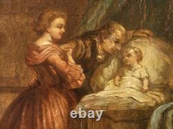 Old Painting. Interior Scene. Oil on Wood Panel Signed