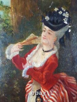 Old Painting Lady with Fan Antique Oil Painting