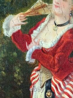 Old Painting Lady with Fan Antique Oil Painting