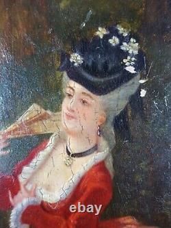 Old Painting Lady with Fan Antique Oil Painting
