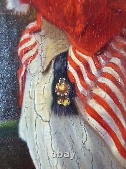 Old Painting Lady with Fan Antique Oil Painting