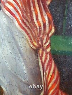 Old Painting Lady with Fan Antique Oil Painting