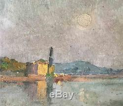 Old Painting Landscape In The Moonlight By Jeanne Ferrez Small Local Master