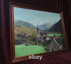 Old Painting Oil Barbizon School Attributed 19th Century Mountain Church Pyrenees