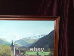 Old Painting Oil Barbizon School Attributed 19th Century Mountain Church Pyrenees