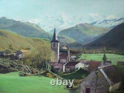 Old Painting Oil Barbizon School Attributed 19th Century Mountain Church Pyrenees