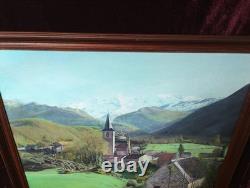 Old Painting Oil Barbizon School Attributed 19th Century Mountain Church Pyrenees