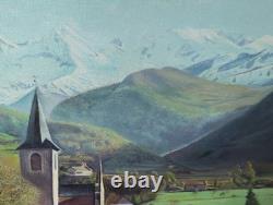 Old Painting Oil Barbizon School Attributed 19th Century Mountain Church Pyrenees