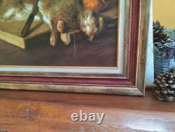 Old Painting Oil Canvas HST French School Rabbit Hare Fruit Baroque XIX