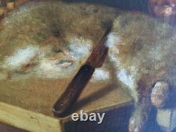 Old Painting Oil Canvas HST French School Rabbit Hare Fruit Baroque XIX