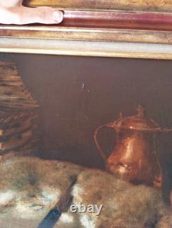 Old Painting Oil Canvas HST French School Rabbit Hare Fruit Baroque XIX