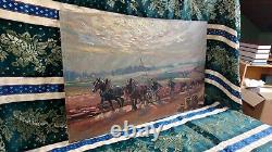 Old Painting Oil French Barbizon School Animals Horses 19th Century