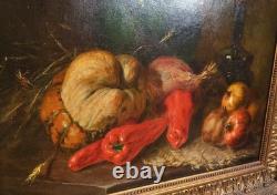 Old Painting Oil HST French School Fruit Vegetable Gilded Frame 19th Century