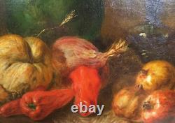 Old Painting Oil HST French School Fruit Vegetable Gilded Frame 19th Century