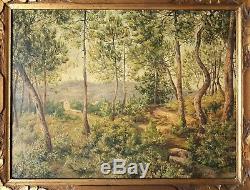 Old Painting Oil On Canvas Undergrowth Cannes J.l Varlet Early Twentieth 1927