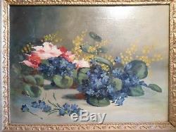 Old Painting Oil Painting Still Life Flowers Frame Golden Wood Louis XV Style